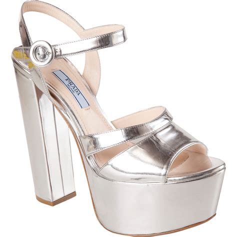 Prada silver metallic platform sandals